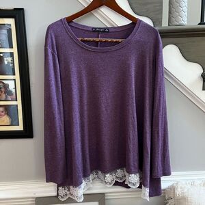 Sanifer Purple Lace Hem Lagenlook Tunic Top sz XL